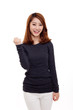 Young Asian woman clenched fists isolated on white background.