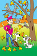 Man raking the leaves.Cartoon.