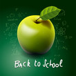 Back to school, apple on desk, vector Eps10 illustration.