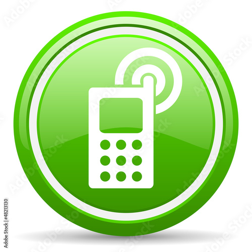 Illustration: cellphone green glossy icon on white background cellphone green glossy icon on white background