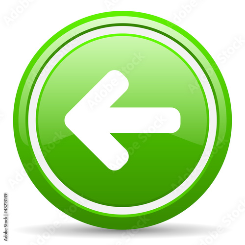 Illustration: arrow left green glossy icon on white background arrow left green glossy icon on white background