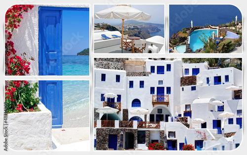 Photo: Collage of summer photos in Santorini island, Greece Collage of summer photos in Santorini island, Greece