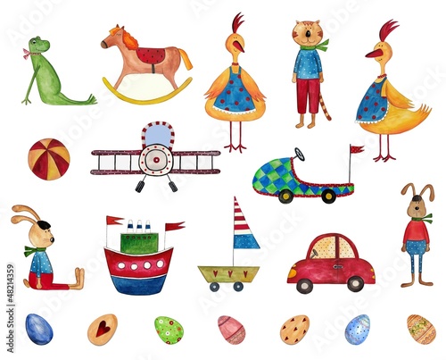 Illustration: Set of decorative elements. Watercolors on paper Set of decorative elements. Watercolors on paper