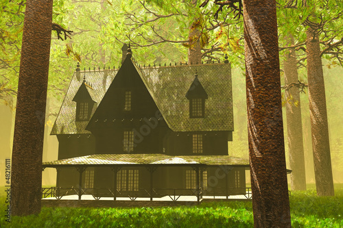 Illustration: Scary House in Deep Forest 3D render Scary House in Deep Forest 3D render