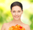 lovely woman with red flowers