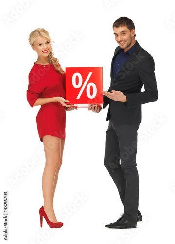 Photo: man and woman with percent sign man and woman with percent sign