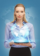 woman with tablet pc and virtual earth