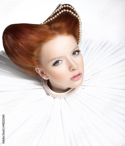 Photo: Red Head Duchess in Jabot - Retro. Theatrical Makeup. Masquerade Red Head Duchess in Jabot - Retro. Theatrical Makeup. Masquerade