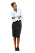 Happy African American business woman isolated on white backgrou