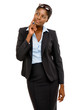 Happy African American business woman isolated on white backgrou