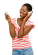 Beautiful African American Woman video messaging mobile phone is