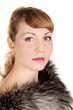beautiful young woman with fur collar