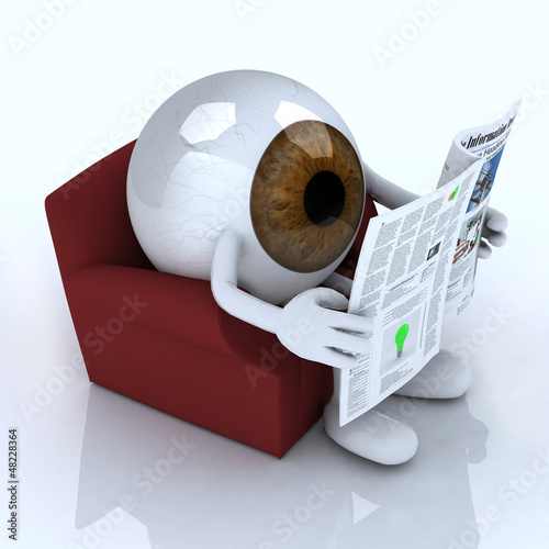 Illustration: eye ball reading a newspaper from the couch eye ball reading a newspaper from the couch