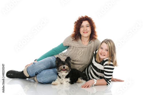 Photo: Smiling woman with child and dog Smiling woman with child and dog