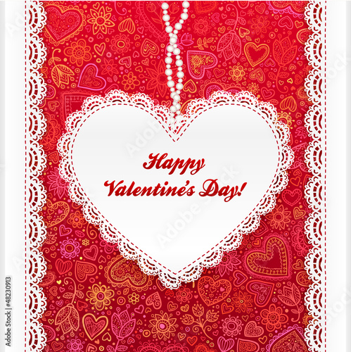 Vector: Vector Valentine's day lacy heart card on ornate background Vector Valentine's day lacy heart card on ornate background