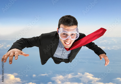 Photo: Funny businessman skydiving Funny businessman skydiving