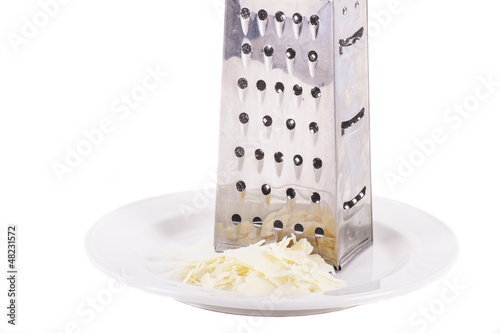 Photo: Grated Parmesan on White Plate Grated Parmesan on White Plate