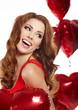 woman with red heart balloon