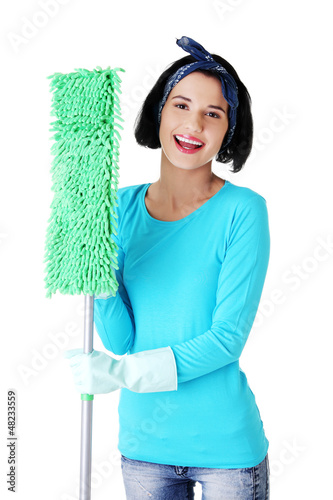 Photo: Happy cleaning woman portrait Happy cleaning woman portrait