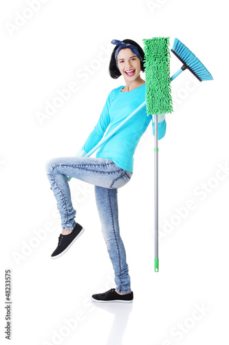 Photo: Happy cleaning woman portrait Happy cleaning woman portrait