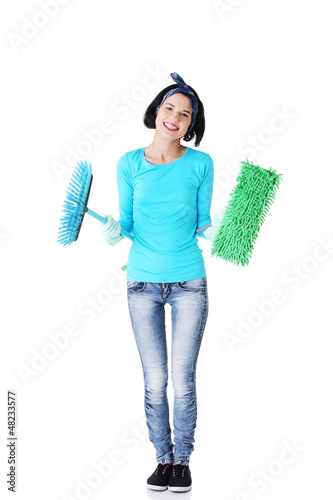 Photo: Happy cleaning woman portrait Happy cleaning woman portrait
