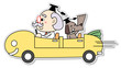 車に乗る博士と助手