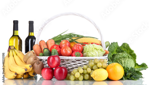 Photo: Composition with vegetables and fruits in wicker basket Composition with vegetables and fruits in wicker basket