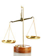 Gold scales of justice isolated on white