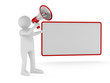 orator speaks in megaphone. Isolated 3D image