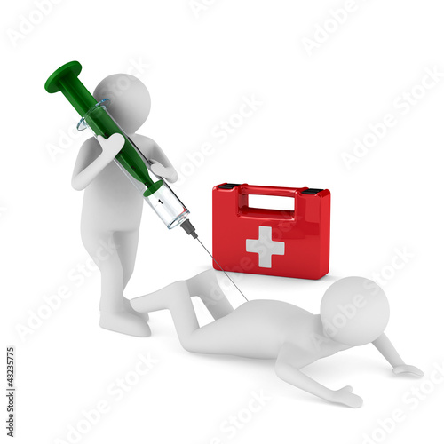 Illustration: doctor does injection to patient. Isolated 3D image doctor does injection to patient. Isolated 3D image