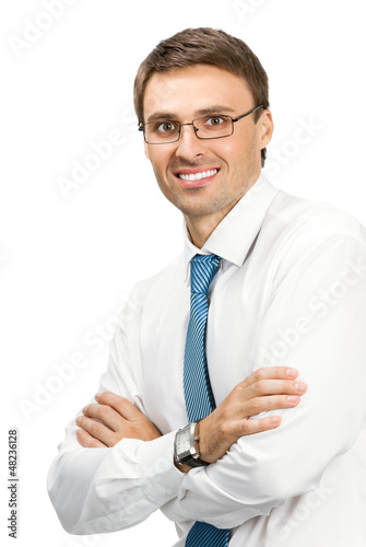 Photo: Smiling young businessman, isolated Smiling young businessman, isolated