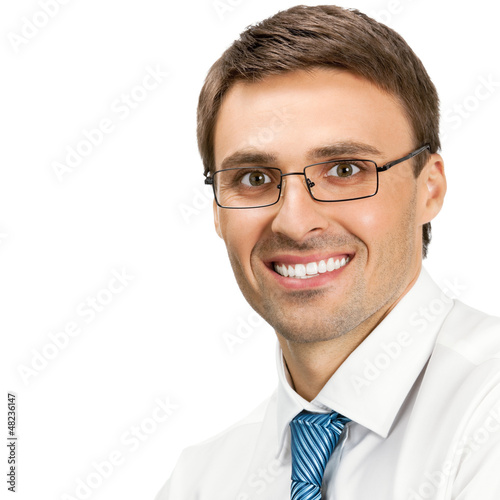 Photo: Smiling young businessman, isolated Smiling young businessman, isolated
