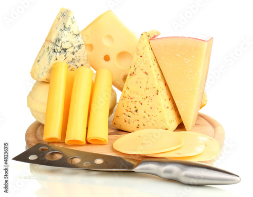 Photo: Various types of cheese isolated on white Various types of cheese isolated on white