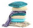 Hill colorful pillows and plaids isolated on white