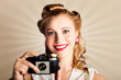 Young Smiling Vintage Girl Taking Photo