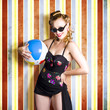 Photo: Vintage Beach Babe On Retro Background Vintage Beach Babe On Retro Background