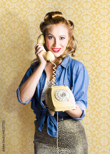 Photo: Vintage Fifties Telephone Operator Holding Phone Vintage Fifties Telephone Operator Holding Phone