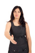 Businesswoman gives hand