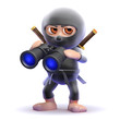 Ninja watches through his binoculars