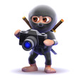 Ninja takes a photograph with his SLR camera