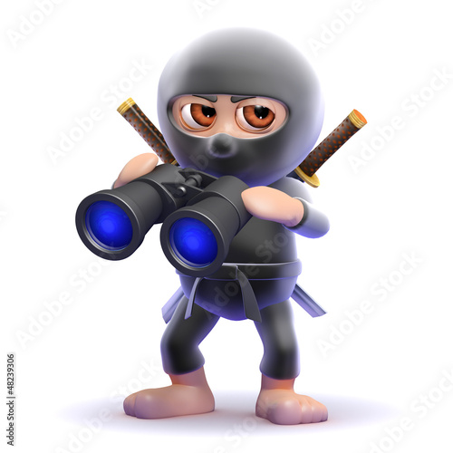 Illustration: Ninja watches through his binoculars Ninja watches through his binoculars