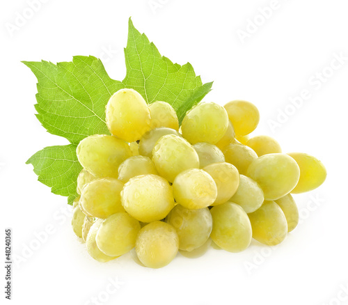 Photo: Ripe grapes with leaves, Isolated on white background Ripe grapes with leaves, Isolated on white background