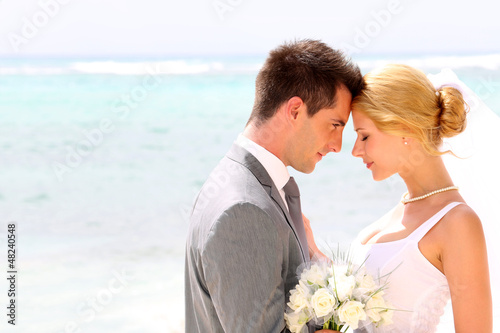 Photo: Bride and groom on a romantic moment Bride and groom on a romantic moment