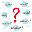 Fragewörter, wer, was, wo, wann, warum, wie, wohin