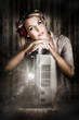 Vintage Beauty Watching Old Film Projector Movie