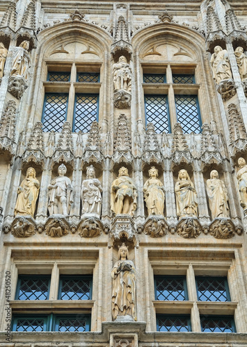 Photo: Wall of medieval gothic city hall in Grand Place Wall of medieval gothic city hall in Grand Place