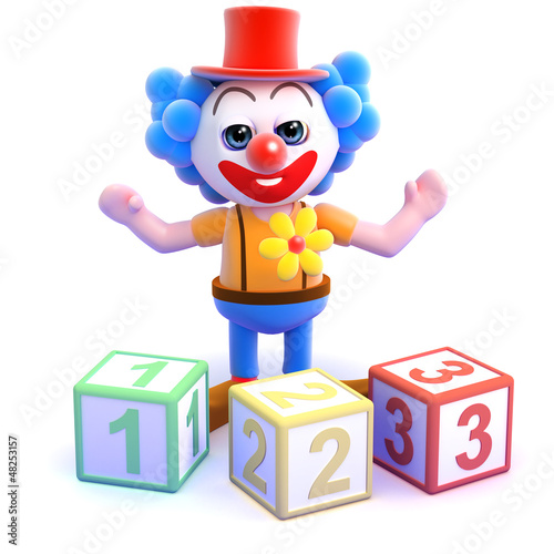 Illustration: Clown counts with wooden blocks Clown counts with wooden blocks