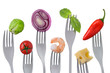 healthy balanced food on white