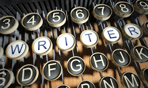 Illustration: Typewriter with Writer buttons, vintage Typewriter with Writer buttons, vintage