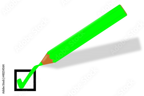 Illustration: grüner Buntstift setzt grünen Haken grüner Buntstift setzt grünen Haken